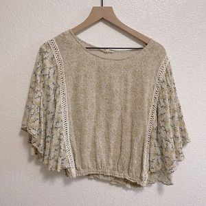 Easel Cropped Butterfly Sleeve Blouse